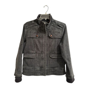 FDJ French Dressing Denim Zip Jacket Womens Medium Charcoal Black High Neck